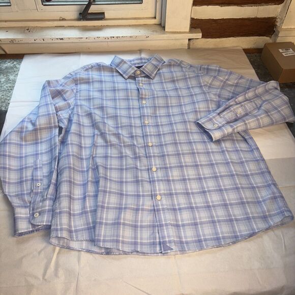 UNTUCKit Shirt Mens XXL Blue Button Up Plaid Textured Pinord Relaxed Fit Cotton - Picture 2 of 7